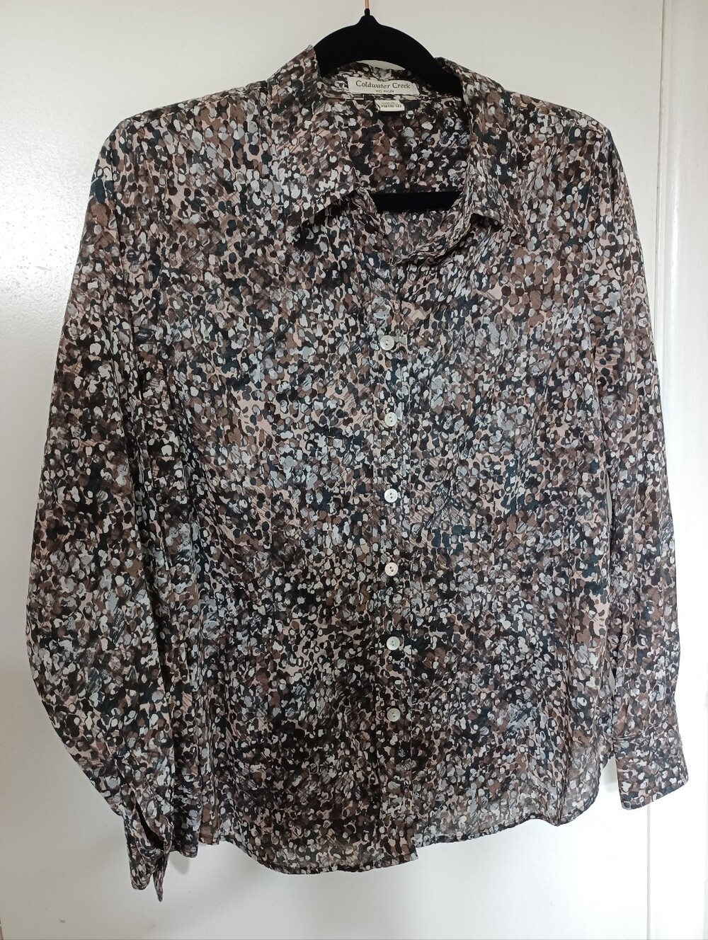 Coldwater Creek Brown and Cream Abstract Floral Button-Up Shirt PM (10 - 12)